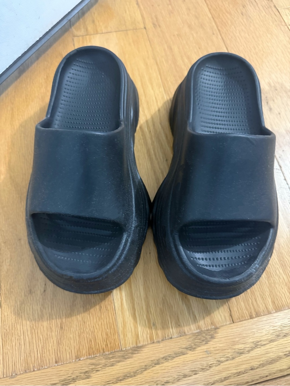 Black platform slip in slides shoes loafers